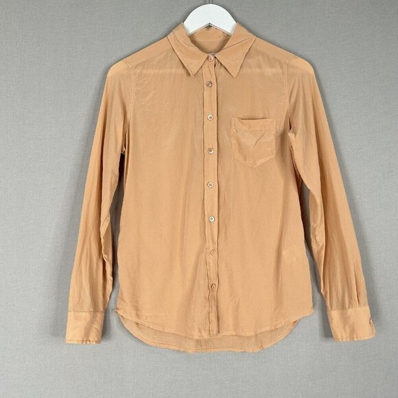 Equipment Womens Top Small Parasol Peach Orange Silk Button Shirt Blouse Work - Picture 1 of 11